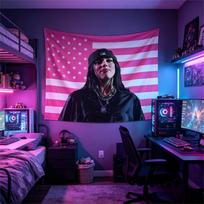 Billie Eilish Hip Hop Style Tapestry American Flag Wall Hanging Fans Bedroom Living Room Home Decoration 100X70CM purple
