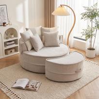 Apvali sofa su 5 pagalvėmis ir pufas svetainei ir miegamajam, pilka 163 x 121 x 66 cm pilka
