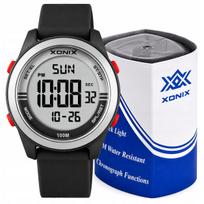 Skaitmeninis laikrodis Xonix juodas 10 ATM LCD žadintuvas chronometras WR BBU 007