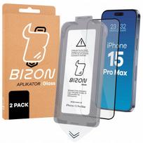 Grūdintas stiklas iPhone 15 Pro Max, Bizon, su aplikatoriumi, 2 vnt.