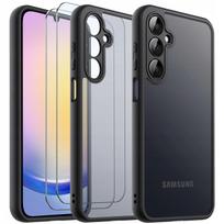 Dėklas Samsung A25 5G, matinė juoda, sutvirtintas, 2x stikliukai
