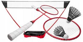 Badmintono raketės, dėklas, tinklas ir plunksninukai rinkinys