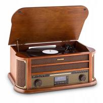 Retro stereo bokštas Auna patefonas CD MP3 FM kasetė USB pultelis
