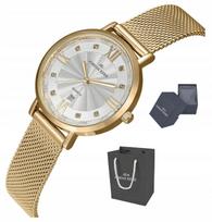 Moteriškas laikrodis Jordan Kerr P9006 IPG ST 32 mm, auksinis, su akutėmis, tinklinė apyrankė