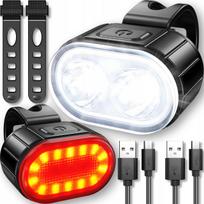 Dviračio priekinis ir galinis LED žibintas su USB
