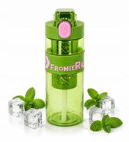 Vaisių vandens butelis su šiaudeliu ir ledo vaisių kasete 650 ml, Bottle Green