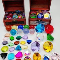 Vaikų septynių spalvų brangakmenių lobių skrynios žaislų rinkinys Golden Treasure Chest with 24 Gems (Acrylic) blue