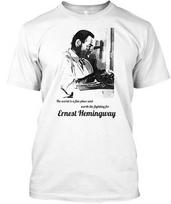 Ernest Hemingway 100% Cotton T-shirt Mens Tees Top Made in the USA T-Shirt Tee Top Unisex L gray