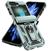 For Samsung Galaxy Z Flip 6 5 4 3 Case with Slide Lens Cover, 360° Magnetic Ring Kickstand Upgraded Military Grade Shockproof For Galaxy Z Flip 3 žalia