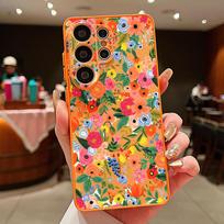 Vintage Floral Pattern Case For Samsung S26 Ultra S25 Edge S24 Plus S23 FE A15 A16 A17 A35 A36 A37 A54 A55 A56 A57 5G Hybrid TPU+PC Magnetic Cover Samsung S26 Ultra oranžinė