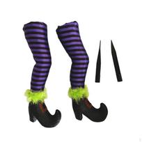 2 Pieces Halloween Witch Legs Wicked Prop with Stakes Party Lawn Yard Indoor Scary violetinė