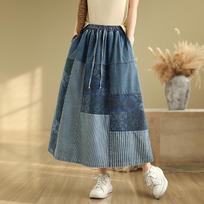 Plus Size Summer Denim Skirts Women Clothing Blue Elastic Vintage A-Line Jeans Skirt High Waist 2XL mėlyna