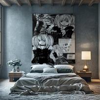 Death Note Neon Anime Tapestry for Bedroom Gaming Room Wall Hanging Decor AnimeStyle Living Space Art 74x94cm(29x37in) black