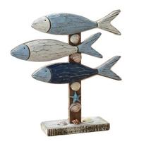 Nautical Theme Wooden Fish Decoration Summer Ocean Sea Animal Standing Sign Rustic Fish Statue Tabletop Centerpiece for Home Office Living A