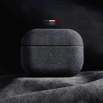 Itališkas zomšos odos dėklas Airpods Pro 2, Airpods Pro 3, Airpods 4 3, prabangus dirbtinės odos visapusiškas dėklas For AirPods 4 juoda