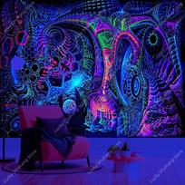 UV Reaktyvus Gobelenas Neoninis Švytėjimas Geometrinis Trippy Psichodelinis Sienų Kabinimas Rave Dekoras Meditacijos Kambarys Bendrabučio Estetika Menas 100X70CM blue