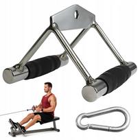 MuscleForge Double D-handle nugaros traukos rankena, dviguba siaura, gumuota