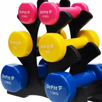 DrFit hantelių rinkinys su stovu, gumuoti, spalvoti, 6 vnt., skirtingo svorio, 6 kg