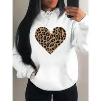 Simple Leopard Print Heart Design Hoody Women Oversize Fleece Hoodies Autumn Hip Hop Sportswear Fashion Clothing 2XL black