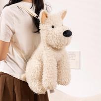 25cm/45cm Westie Dog Plush Sling Bag-Cute Puppy Shoulder Bag Soft Stuffed Animal Purse for Kid Lover Christmas Birthday Gift beige