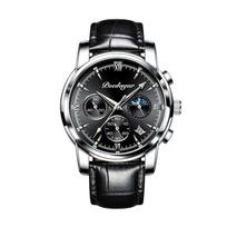 POEDAGAR Men Watches Leather Quartz Watches Top Brand Luxury Blue Wristwatch Waterproof Luminous Fashion Sport Clock juoda/sidabras