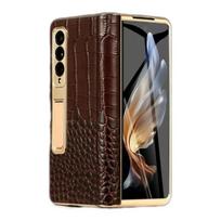 For Samsung Galaxy ZFold 6 Z Fold 5 Crocodile Genuine Leather Electroplated Hinge Full Protective Case Tempered Screen Protector Opp Bag&For Samsung zfold 3
