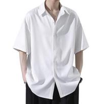 Yousheng Spring Summer Men Shirt Turn-down Collar Single-breasted Half Sleeves Ice Silk Buttons Loose Casual Wear School Dating Mid Length Top L balta