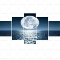 5 Panels Moon on the Sea Posters Canvas Pictures Home Decor Sunset Sunrise Painting Prints Wall Art for Living Room NO FRAME 20x35 20x45 20x55cm