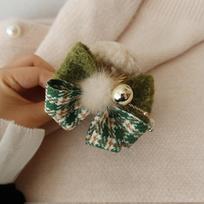 Personalized Bow Christmas Hair Claw Tassel Grab Clip Winter Plush Claw Clip Ball Ponytail Holder Christmas Shark Clip Girl žalia