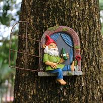 17 cm gnomų ir varlių kiemo skulptūra Unikalus medžio menas lauko dekoravimui Gnome & Frog