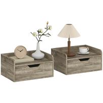 Floating Nightstands Set of 2, Wall Mounted Bedside Table with Drawer for Bedroom, Grey Wood Effect 40 x 30 x 19.5 cm