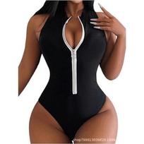 Women S One Piece Bikini Swimsuit Front Zipper Fashion Swimwear S juoda