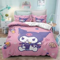 Kuromi Duvet Cover Cartoon Sanrio Full Cute Children's Bedroom 100% Polyester Adult Gift 2/3pcs Bedding Set EU Single(135*200cm)3pcs gray