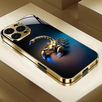 Cool Golden Scorpion Pattern Gold Metallic Paint Glass Phone Case For iPhone 17 16 15 14 13 12 11 Pro Max Plus 17 Air 16E Cover iPhone 13 Pro