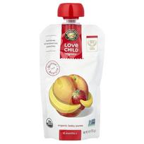 Love Child Organics, Ekologiškas kūdikio tyrelė, 6+ mėn., Bananų, braškių, persikų, 4 oz (113 g) white