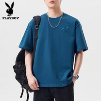 PLAYBOY Men's Pure Cotton Embroidered Short Sleeve T-Shirt XL povo mėlyna spalva