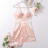 Women's Sexy Pajama Two-piece Set Solid Color Hollow-out Camisole Pajamas Bust-support Slim-fit Loungewear Set L bordinė