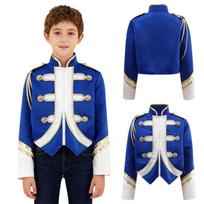 Boys Trumpet Honor Guard Team Uniform Marching Band Jacket Contrast Color Long Sleeve Zip Up Coat 5-6 Years karališkos mėlynos spalvos