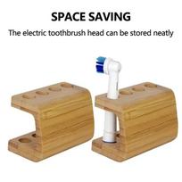 Mini Multi-slots Bamboo Stand for Toothbrush Head Space Saving Bathroom Electric Toothbrush Head Holder Non Slip Durable 2 holes beige