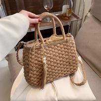 MOODS Rotango Pintos Rankinės Su Rankena Moterims 2026 Vasaros Paplūdimio Atostogų Pečių Cross Body Krepšys Prabangios Dizainerių Rankinės 31x19x9cm chaki