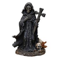 Yousheng Grim Reaper Statue Halloween Black Horror Robe Sculpture Gothic Resin Santa Muerte Figurine for Halloween Indoor Bookshelf Desk Decor A black