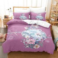 Pakartotinis spaudinys Retro teismo raštų pledo užvalkalas, skaitmeninis spaudinys gėlės plunksnos trijų dalių komplektas 135 * 200 two-piece set pink