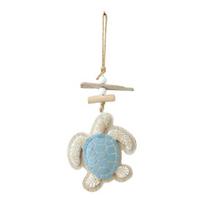 Nautical Wooden Sea Turtle Hanging Ornament with Hemp Rope Rustic Tortoise Driftwood Beach Wall Art for Bathroom Living