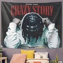 King Von HipHop Rap Tapestry Retro Album Cover Style Wall Hanging for Chicago Drill Music Fan Bedroom Decoration 100X70CM gray