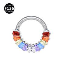 1.2mm Rainbow Inlaid F136 Titanium Alloy Nose Ring, Fashion Lip Earring Ear Cartilage Stud Piercing 1.2mm x 8mm