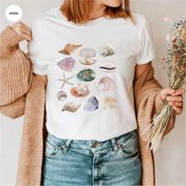 Sea Shell Tshirt Vintage Collage Aesthetic Seashell Shirt Coastal Grandma Cute Unisex's T-Shirt Unisex Short Sleeves Tops S