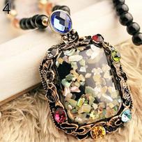 Colorful Shell Faux Opal Statement Bib Pendant Necklace Sweater Chain Gift 4 gray