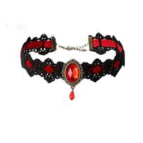 Gothic Style Black Lace Red Crystal Choker Necklace 1pcs raudona