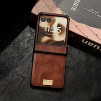 Z Flip7 Retro Leather Hard Shell Phone Case for Samsung Galaxy Z Flip 7 fe 6 5 4 3 Flip6 Flip5 with Hinge Protective Cover Galaxy Z Flip7 kava