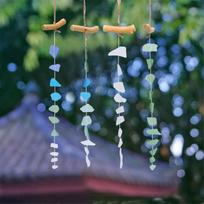 4pcs Sea Glass and Driftwood Chime Sandblasted Glass Hand Crafted Wind Chime Garden Yard Indoor Outdoor Decorations